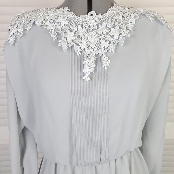 Ursula of Switzerland | 8P | blue chiffon long sleeve blouson gown | Vtg - Picture 5 of 14